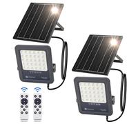 Aigostar Foco proyector LED solar con control remoto,Focos solare de 100W,1000LM,luz blanca fría de 6500K,IP65 impermeable Luz solar exterior,para jardín,terrazas,garajes,cable de 2M,Paquete de 2