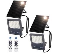 Aigostar Foco proyector LED solar con control remoto,focos solare de 200W, 2000LM,luz blanca fría de 6500K,IP65 impermeable Luz solar exterior,para jardín,terrazas,garajes,cable de 2M,Paquete de 2