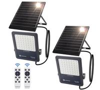 Aigostar Foco proyector LED solar con control remoto,focos solare de 300W, 3000LM,luz blanca fría de 6500K,IP65 impermeable Luz solar exterior,para jardín,terrazas,garajes,cable de 2M,Paquete de 2
