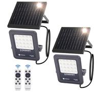 Aigostar Foco proyector LED solar con control remoto,focos solare de 50W, 500LM,luz blanca fría de 6500K,IP65 impermeable Luz solar exterior,para jardín,terrazas,garajes,cable de 2M,Paquete de 2