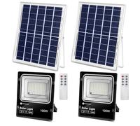 Aigostar-Foco proyector LED solar con mando a distancia，100W，6500K luz blanca.Resistente al agua IP66.Perfectos para interior y exterior jardín，patios，caminos o garajes，Longitud de cable 2M，2 Piezas