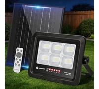 Aigostar Foco Proyector LED Solar con mando a distancia 100w, Blanco Frío 6500K, Foco Solar Exterior Impermeable IP65,Proyector LED Exterior con Indicación del nivel de batería para Jardín,Garaje