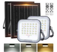 Aigostar - Foco proyector LED solar con mando a distancia，2 piezas，4000mAH，gran panel solar y batería de gran capacidad，regulable 3000/4000/6500K，IP66，cable 2m，Luz solar para exterior y jardín，patios