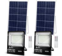 Aigostar-Foco proyector LED solar con mando a distancia，300W，6500K luz blanca.Resistente al agua IP66.Perfectos para interior y exterior jardín，patios，caminos o garajes，Longitud de cable 2M，2 Piezas