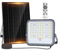Aigostar Foco proyector LED solar con mando a distancia,4000mAH,gran panel solar y batería de gran capacidad,regulable 3000/4000/6500K,IP66,cable 2m 100w,cct