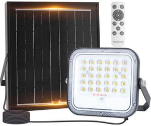 Aigostar Foco proyector LED solar con mando a distancia,4000mAH,gran panel solar y batería de gran capacidad,regulable 3000/4000/6500K,IP66,cable 2m