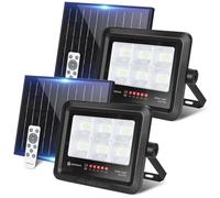 Aigostar Foco Proyector LED Solar con mando a distancia 50w, 2pcs | Impermeable IP65, Visualización del nivel de batería, con Brillo y Sincronización ajustables para Jardín,Garaje