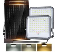Aigostar - Foco proyector LED solar con mando a distancia，8000mAH，gran panel solar y batería de gran capacidad，regulable 3000/4000/6500K，IP66，cable 2m，Luz solar para exterior y jardín，patios，2 Piezas