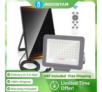 Aigostar Foco Solar 15000mAH Gran Panel y Batería | IP66 con Mando | Luz 6500K para Jardín, Piscina, Interior