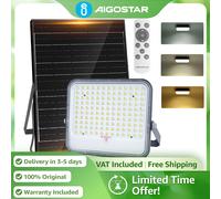 Aigostar Foco Solar Ajustable 16000mAh/20000mAh Gran Panel | 3 Colores + Función Crepuscular IP66 | para Jardín, Patio