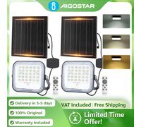 Aigostar Foco Solar Ajustable 4000mAh Gran Panel | 3 Colores + Función Crepuscular IP66 | Pack 2 Pzas