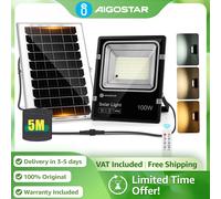Aigostar Foco Solar con Mando | 8000mAh, Panel Grande, 3 Colores Ajustables IP66 | Cable 5m para Jardín, Patio