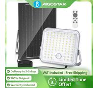 Aigostar Foco Solar con Sensor y Mando | Encendido/Apagado Automático IP66 | Proyector para Jardín, Camino