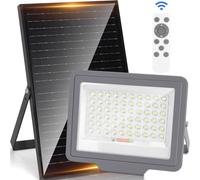 Aigostar - Foco solar exterior con mando a distancia, 15000mAH, gran panel solar y batería de gran capacidad. Luz solar LED, cable 2m, 6500K, para interior y jardín, patios, garajes o piscinas.