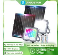 Aigostar Foco Solar RGBW 50W Cambio de Color | 3 Modos, IP66 con Mando | 2 Pcs para Fiestas, Terraza