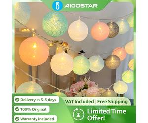 Aigostar Guirnalda LED 10 Bolas Algodón 5 Colores | 2,3M, 2 Modos a Pilas | Decoración Hogar, Fiesta, Navidad