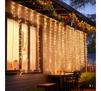 Aigostar Guirnalda Luces Exterior Solar, 1×1m 100 LED Cadena de Luces Navidad, 8 Modos Cortina de Luces, IP65 Impermeable Cadena de Luces Solares para Balcón, Jardín, Boda, Fiesta (Blanco Cálido)