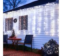 Aigostar Guirnalda Luces Exterior Solar, 1×1m 100 LED Cadena de Luces Navidad, 8 Modos Cortina de Luces, IP65 Impermeable Cadena de Luces Solares para Balcón, Jardín, Boda, Fiesta (Blanco Frío)