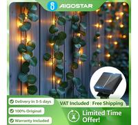 Aigostar Guirnalda Solar con Hiedra 12M 100 LEDs | Luz Cálida, IP65 Impermeable | Decoración Larga para Jardín, Terraza, Fiesta