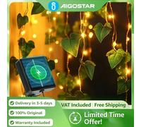 Aigostar Guirnalda Solar con Hiedra Artificial 4M 70 LEDs | Luz Cálida, IP65 Impermeable | Decoración para Jardín, Interior y Ex