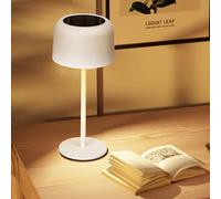 Aigostar Lámpara de Mesa Inalámbrica Recargable Solar y USB, Lámpara de Escritorio Táctil Regulable, Lámpara de Noche IP54 Impermeable para Interior y Exterior, Dormitorio, Restaurante - Blanco