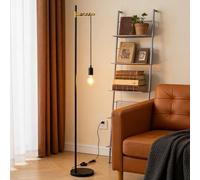 Aigostar lámpara de pie retro E27, lámpara de pie de metal para salón(sin bombilla), Lámpara de pie colgante con cable de 180cm y interruptor de pie, MAX.40W, en color negro/dorado