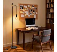 Aigostar lámpara de pie retro E27, lámpara de pie de metal para salón(sin bombilla), Lámpara de pie colgante con cable de 180cm y interruptor de pie, en color negro/dorado