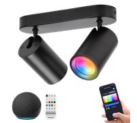 Aigostar Lámpara de Techo GU10 2 Focos Compatible con Alexa Bluetooth Mesh, Plafón de Techo LED Inteligente, Regulable Colores y 2700-6500K, Apliques Interior para Salas Pasillos con Control Remoto