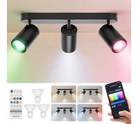 Aigostar Lámpara de Techo Inteligente 3 Focos GU10 Compatible con Alexa Bluetooth Mesh, Plafón Foco de Techo LED Regulable Colores, Apliques Interior Ajustables y Giratorios para Dormitorio Cocina