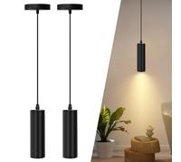 Aigostar Lámpara de techo negra Moderno GU10, Lámpara Colgante cilíndrica de 20 cm, Lámpara Colgante de Techo Foco Metal Tubo. Pack 2 Uds (No incluye bombilla)