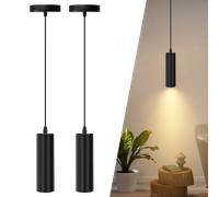 Aigostar Lámpara de techo negra Moderno GU10, Lámpara Colgante cilíndrica de 20 cm, Lámpara Colgante de Techo Foco Metal Tubo. Pack 2 Uds (No incluye bombilla)