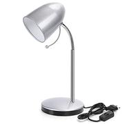 Aigostar Lámpara Escritorio Retro E27, Flexo Escritorio de Metal Vintage Sin Bombilla, Lampara de Mesa con Cuello Flexible, Máx 240V, Cable de 153 cm, Plata