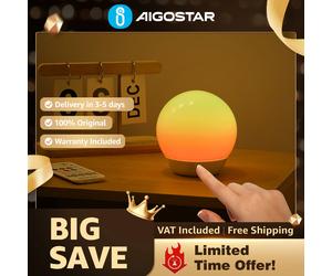 Aigostar Lámpara Mesa Inteligente Bluetooth Mesh | RGB+CCT Táctil Regulable | Compatible Alexa, Dormitorio