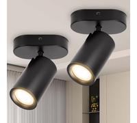 Aigostar Lampara Techo Focos Negro Orientable, Moderno Plafón con Focos Base Gu10, Aplique Techo para Interior Ajustables y Giratorios, Foco de techo Para Pasillos Comedores, Sin Bombilla,2 piezas