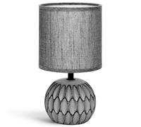 Aigostar Lámparas de Mesita de Noche, Cuerpo de Diseño en Relieve Color Gris, Pantalla de Tela, Casquillo E14, Lámpara de Mesa Diseño Clasico Vintage para Dormitorio, Salon, Estudio, L14 x H26cm