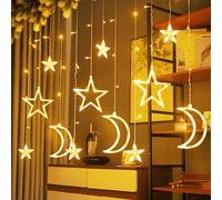 Aigostar luces de cortina de Navidad con estrellas y lunas, 3M*3M*0.6M, 8 Modos Cadena de Luces con Remoto, 120 LED, temporizador, Resistente al Agua, para exterior y Interior, decoracion navidad