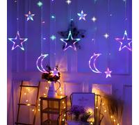 Aigostar luces de cortina de Navidad con estrellas y lunas RGB, 2 Unidad, 3M*3M*0.6M, 8 Modos Cadena de Luces con Remoto, temporizador, Resistente al Agua, para exterior y Interior, decoracion navidad