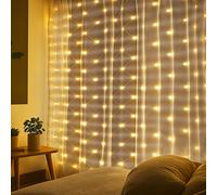 Aigostar luces de Navidad en red de cortina 3AA, 3M*1.5M, 8 Modos Cadena de Luces, 200 LED, temporizador, luces arbol navidad Resistente al Agua, para exterior, Interior, decoracion navidad, Fiestas