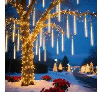 Aigostar Luces Decorativas de Lluvia de Meteoritos 5 m con 192 LEDs Blanco Cálido, 8 Tubos 30 cm, Navidad
