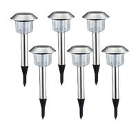 Aigostar Luces solares Jardín 6 Pack, Lámpara LED Luz solar exterior, Luz Fría 6500K. IP44 Acero Inoxidable Luces solares para exterior jardin, Para Patio Césped Pasillo Terraza, L125*W125*H366mm