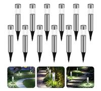 Aigostar Luces Solares LED Exterior Jardin, Acero Inoxidable, 12Uds, Blanco Frío 6500K, IP44 Impermeable, Luz Solar de Estaca para Decoracion Jardin, Patio, Terraza, Camino