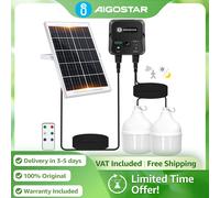Aigostar Luz Solar 70W con Sensor y Caja de Energía | Mando, Cable 11m IP65 | para Camping, Jardín, Pesca, Interior