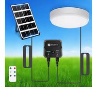 Aigostar Luz Solar Exterior con Sensor 35W Plafón LED Techo Solar Interior con Caja de Almacenamiento de Energía, Mando a Distancia, IP65 Impermeable, Cable de 8m, Ajustable 6500K