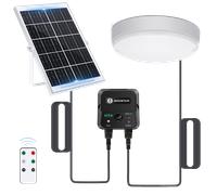 Aigostar Luz Solar Exterior con Sensor 70W Plafón LED Techo Solar Interior con Caja de Almacenamiento de Energía, Mando a Distancia, IP65 Impermeable, Cable de 8m, Ajustable 6500K