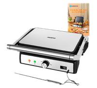 Aigostar Max Pro - Grill, Parrilla Eléctrica, Panini, Tostadora, Sandwichera con Sonda de Alimentos. Placas antiadherentes extraíbles, 2000W, control automático de temperatura, apertura plana de 180°