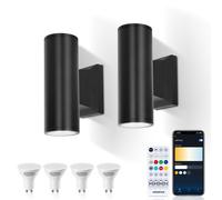 Aigostar Mesh - Alexa Apliques Pared Exterior Bluetooth Mesh, GU10 Inteligente Up Down Lampara Exterior IP65, Alimentado por Red Aplique Exterior Work with Alexa, 2 Unidads (Con Control Remoto)
