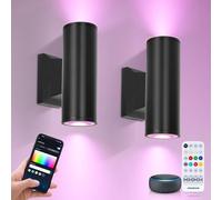 Aigostar Mesh - Alexa Apliques Pared Exterior Bluetooth Mesh, GU10 Inteligente Up Down Lampara Exterior IP65, Alimentado por Red Aplique Exterior Work with Alexa, 2 Unidads (Con Control Remoto)