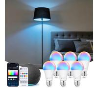 Aigostar Mesh- Bombilla inteligente Bluetooth Mesh, A60. 2700K-6500K y RGB regulable, E27, 12W, 1150 LM. Bombilla LED inteligente compatible con Alexa y Google Home. Incluye mando a distancia. 6Uds