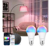 Aigostar Mesh- Bombilla inteligente Bluetooth Mesh, A60. 2700K-6500K y RGB regulable, E27, 12W, 1150 LM. Bombilla LED inteligente compatible con Alexa y Google Home. Incluye mando a distancia. 2Uds