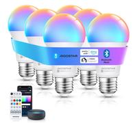 Aigostar Mesh- Bombilla inteligente Bluetooth Mesh, A60. 2700K-6500K y RGB regulable, E27, 9W. Bombilla LED inteligente compatible con Alexa y Google Home. Incluye mando a distancia. 6Uds A60/E27/9W/R